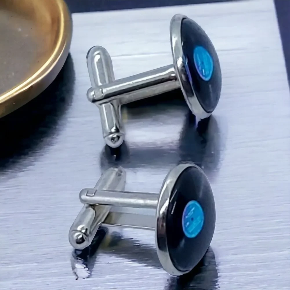 Vinyl Record Cufflinks Black LP Music DJ Audiophile Record Collector Retro Gift